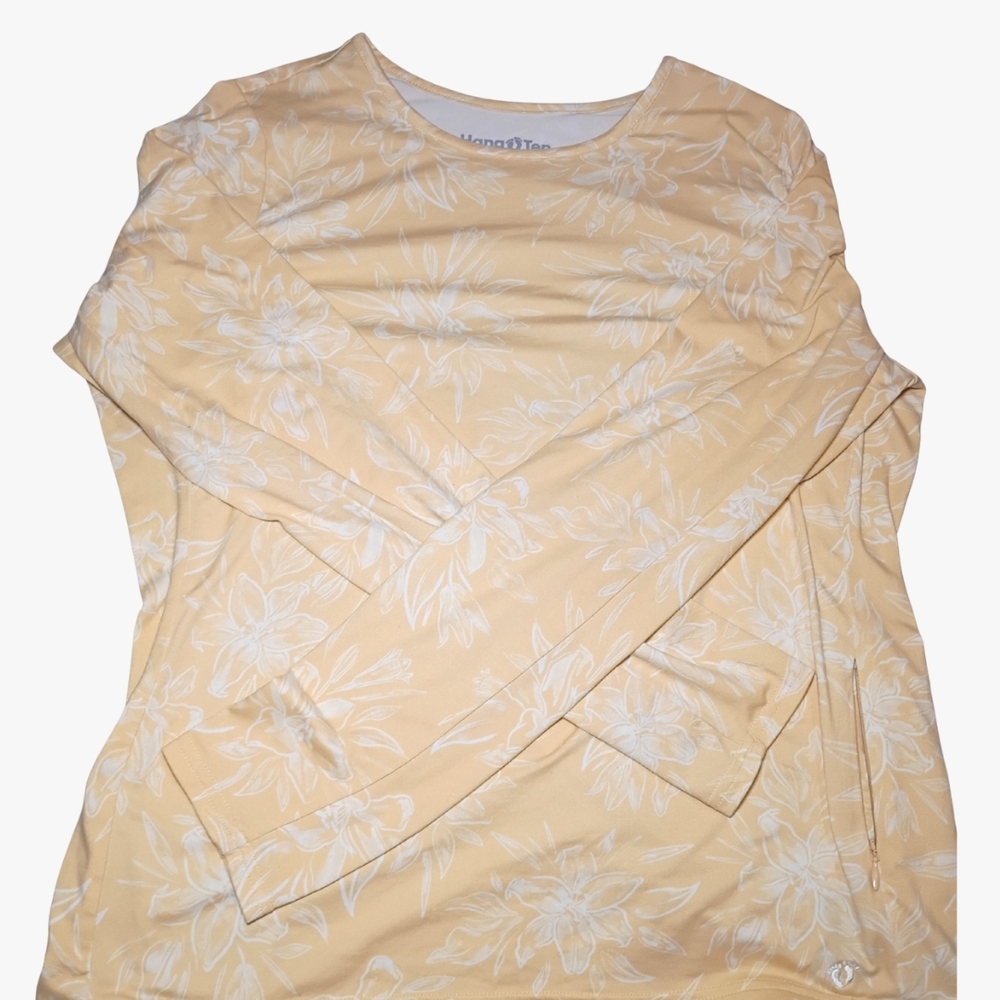 Hang Ten Women's Pale Yellow Floral Long Sleeve Top